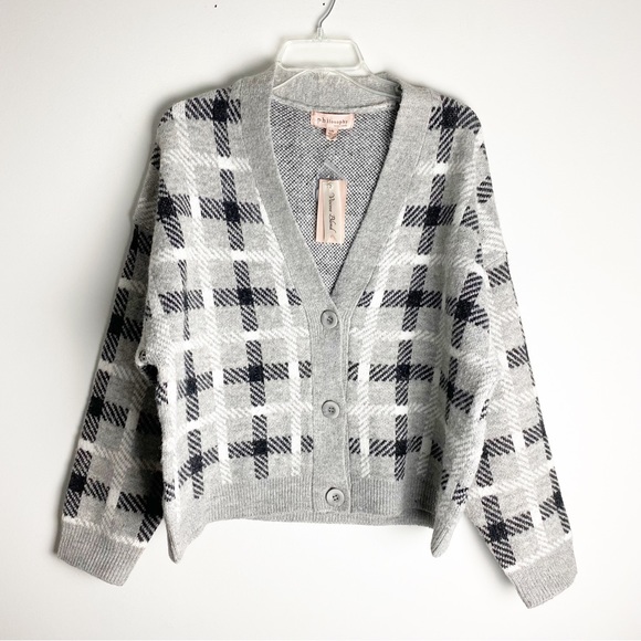 Philosophy Sweaters - Philosophy Chunky Knit Oversized Plaid Checked Cardigan Sweater Large